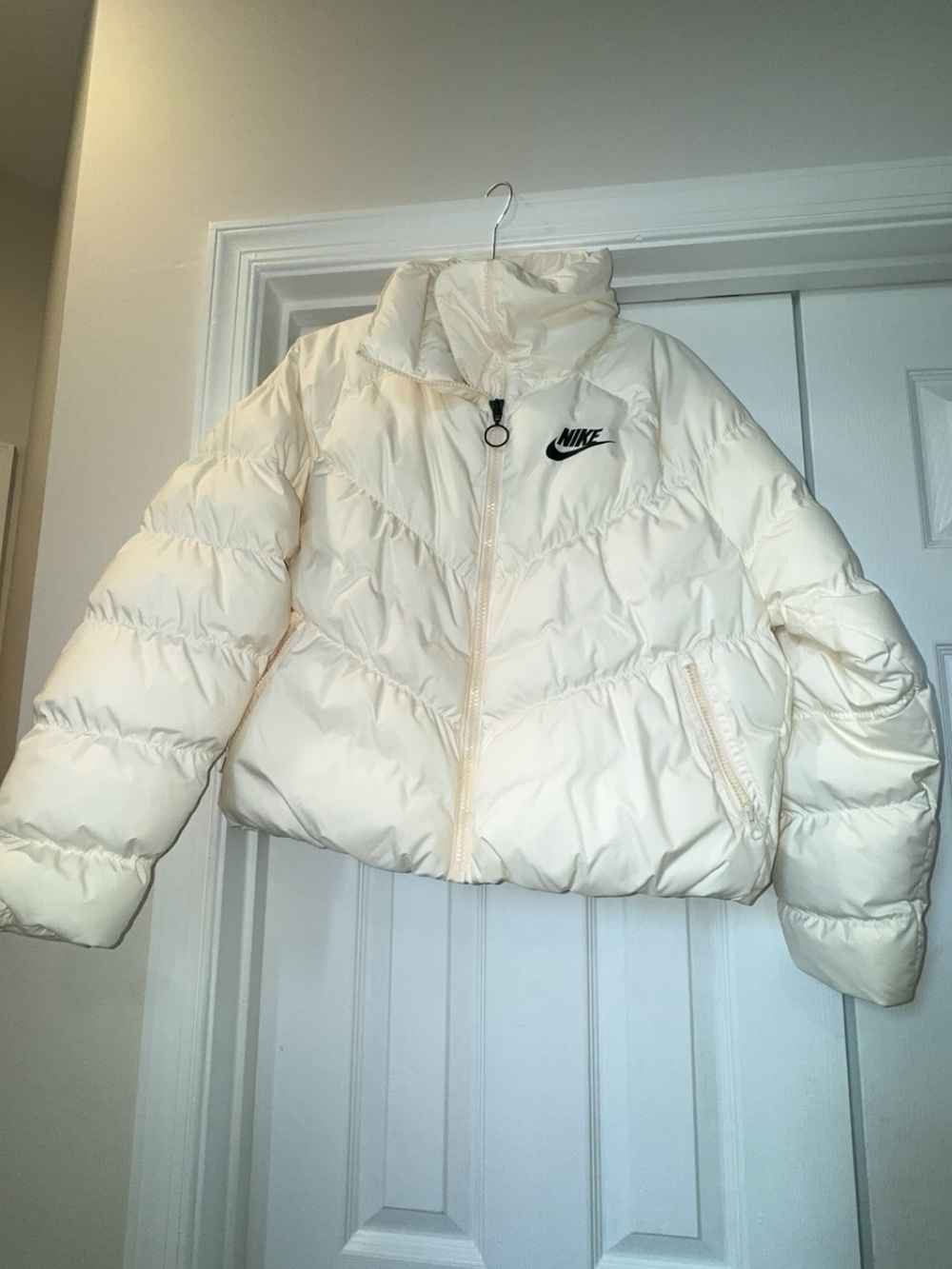 Nike Cream Quilted Puffer Jacket with High Collar